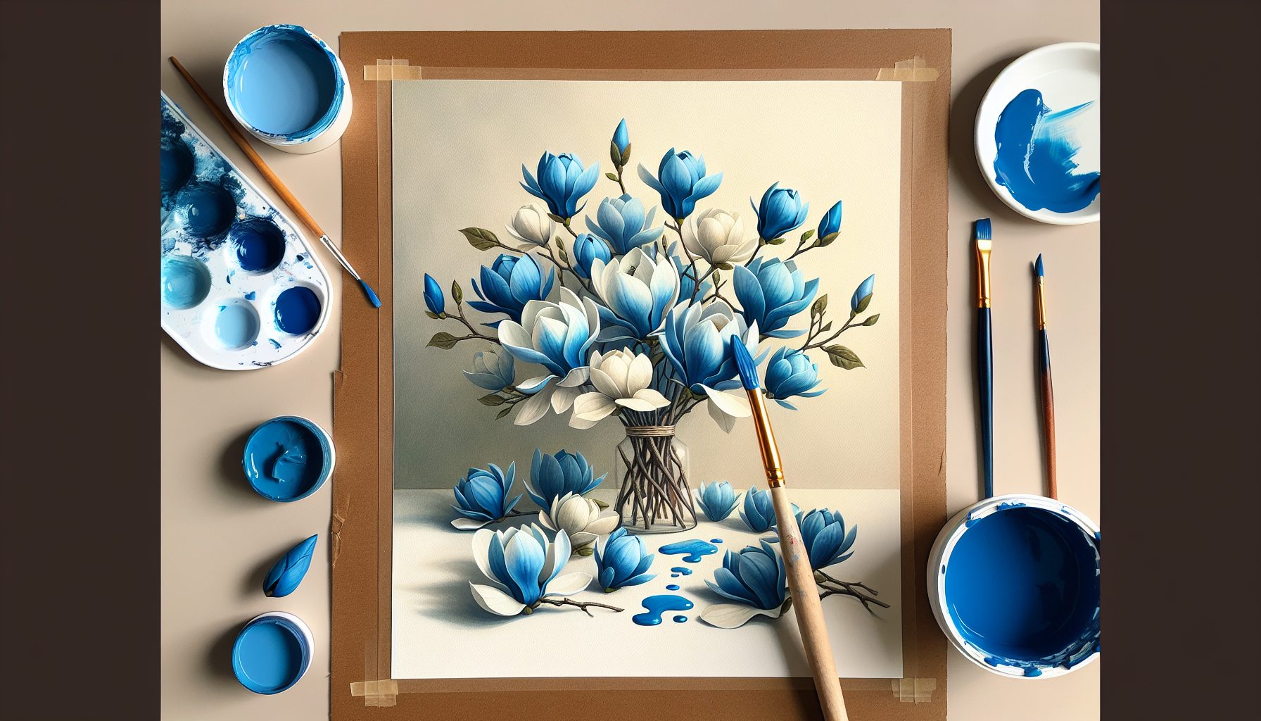 Как рождается голубой букет из магнолий