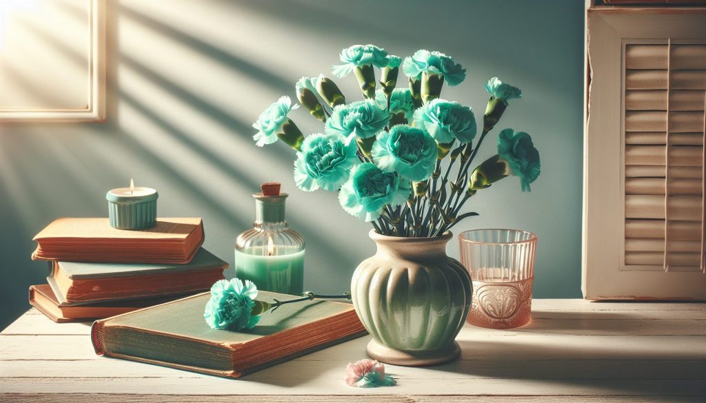 Что означает бирюзовый букет из гвоздик