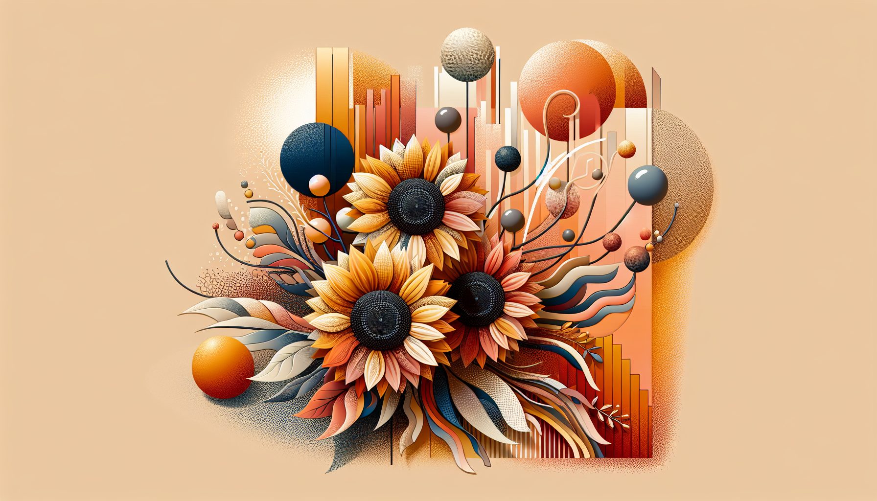Сочетание фактур и форм: подсолнухи в персиковом окружении